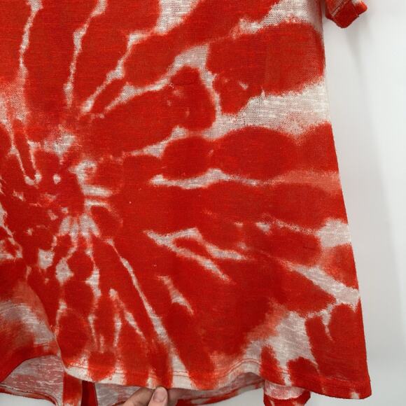 Ali Miles Top Shirt Womens Large Red Orange Knit Tie Die Breathable Tunic Bright - Picture 8 of 13